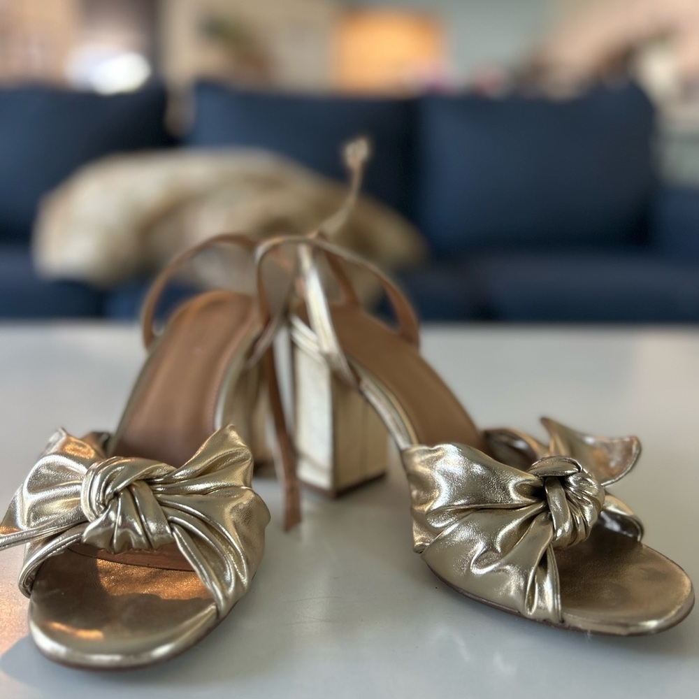 JCrew Bow Gold Knotted Heeled  Sandals